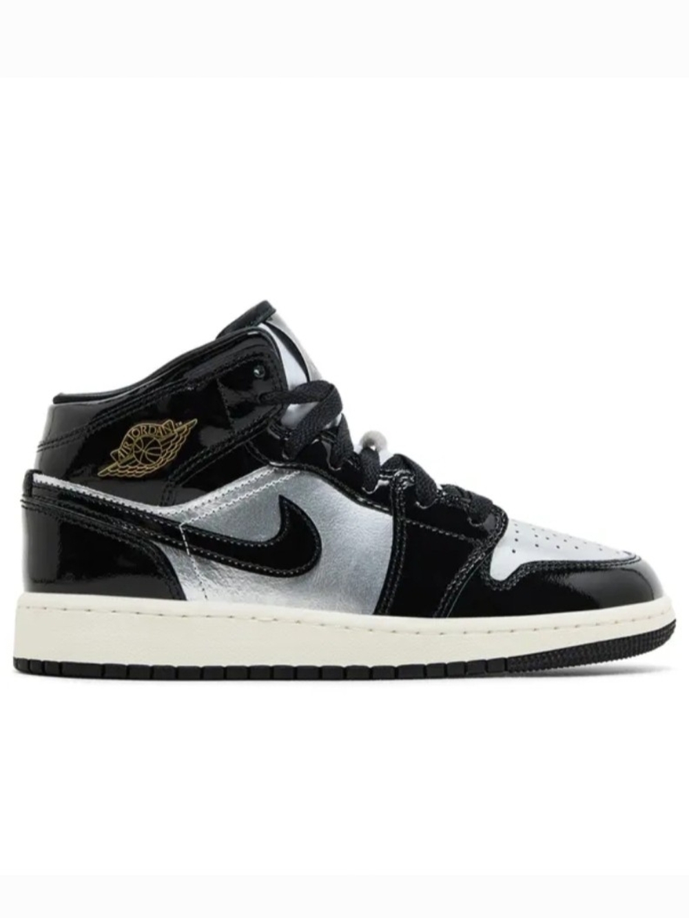 Nike Air Jordan 1 Mid Black Patent Silver Basketball Shoe Youth 5.5 Womens 7 New